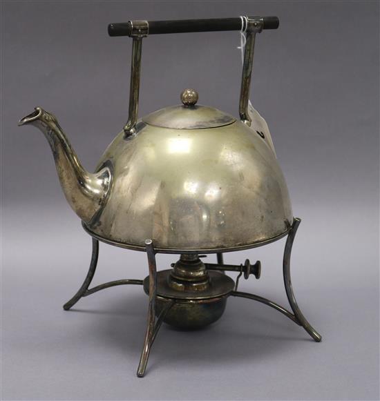 An Arts & Crafts plated kettle, stand and burner overall height 26cm